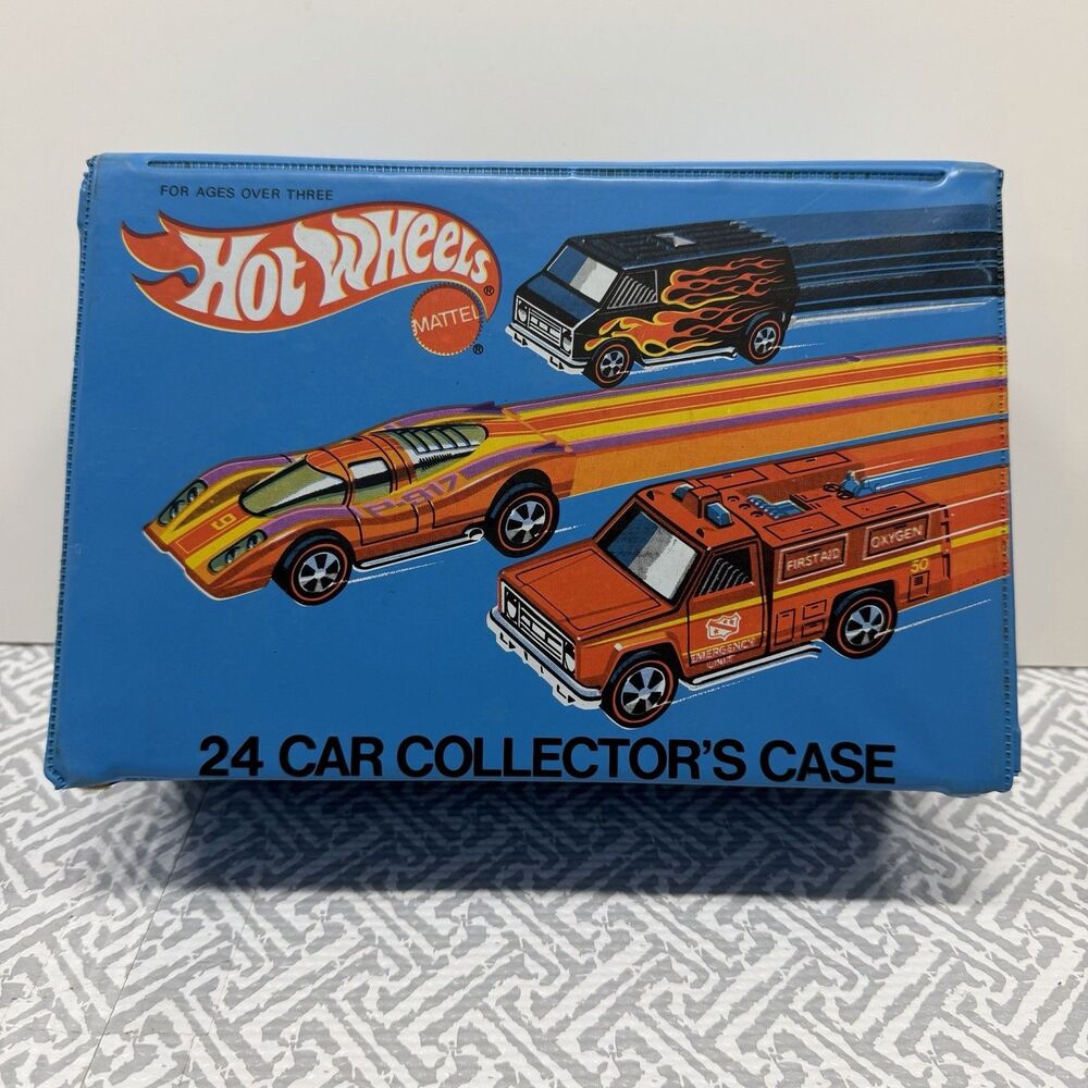 Vintage 1975 Hot Wheels 24 Car Collector Case Blue Vinyl Mattel No. 8227